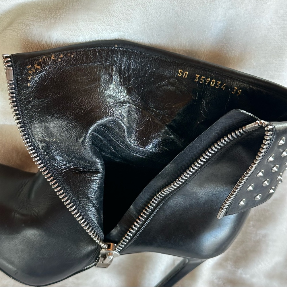 YSL Saint Laurent Black Studded Heeled Boots Size 39 European 4.75 inch Luxury - Picture 11 of 17